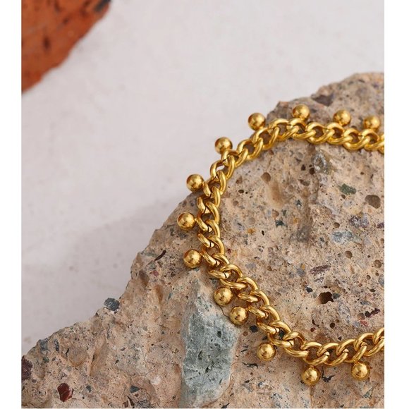 NEW 18K Gold Plated Bead Link Chain Bracelet - Picture 2 of 9